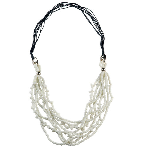8 Beaded String Necklace with Metal Accents in White