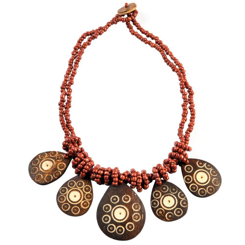 2 Beaded String Necklace with Pear Coco Pendant in Brown