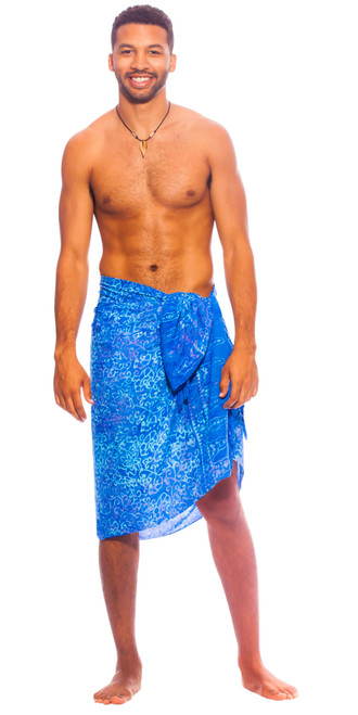 Abstract Floral Mens Sarong in Light Blue