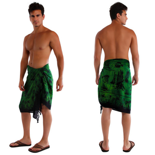 Aquatic Life Mens Sarong in Sea Green Aquatic Life Mens Sarong in Sea Green