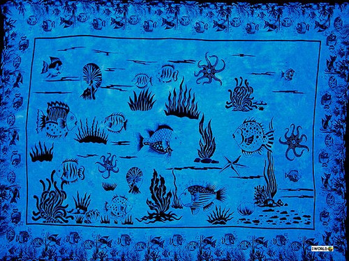 Aquatic Life Mens Sarong in Light Blue Turquoise