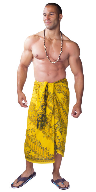 Mens Sarong With Traditional Motif Gold - Parang Rusak