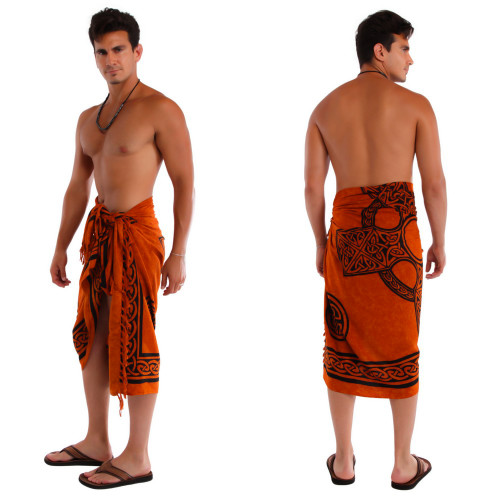 Celtic Mens Sarong "Celtic Cross 2" Burnt Orange