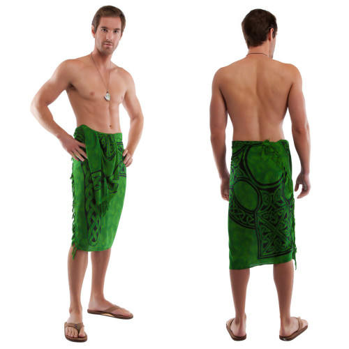 Celtic Mens Sarong Celtic Cross 1 Emerald Green
