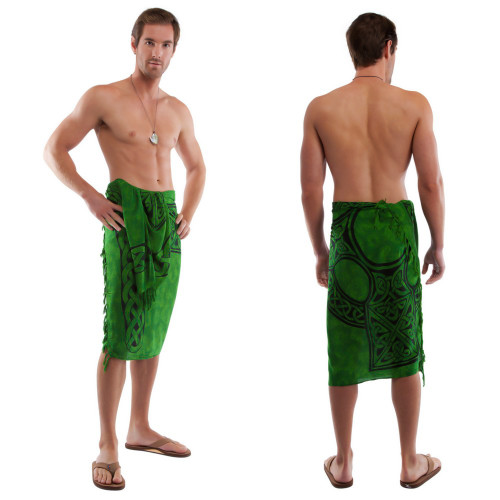 Celtic Mens Sarong "Celtic Cross 1" Emerald Green