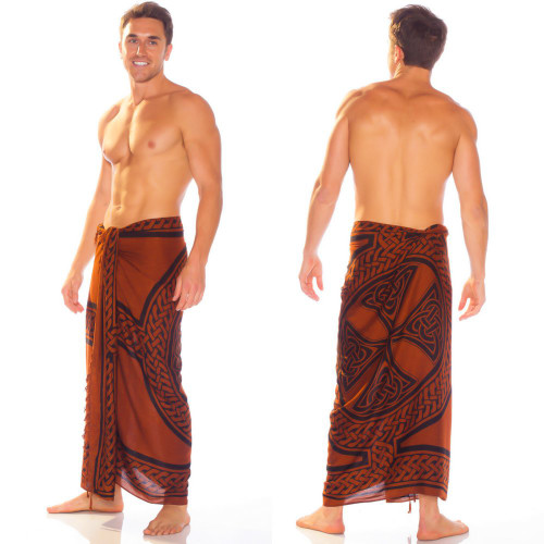 Celtic Mens Sarong "Celtic Cross and Circle" Brown