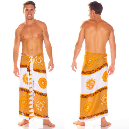 Abstract Tiki Mens Sarong in White/Yellow/Brown