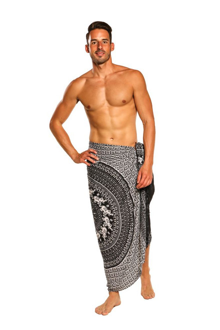 Mens Elephant Sarong in Black and White