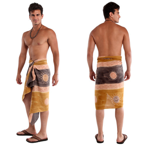 Baliku Mens Sarong in Yellow And Grey Fringeless