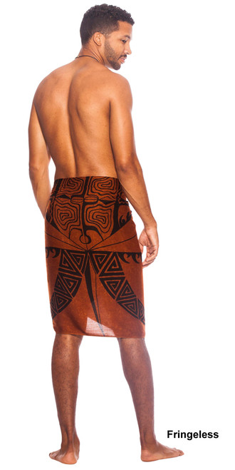 Tattoo Mens Sarong "Brown" Fringeless