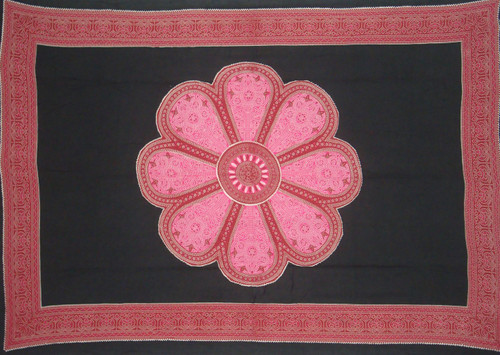 Mens Lotus Floral Pareo Sarong in Pink/Black