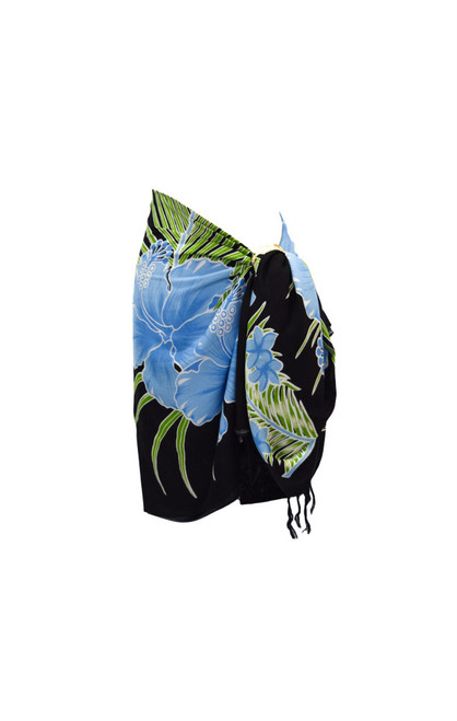 Mens Floral Half Sarong "Tahitian Dreams" Blue and Black