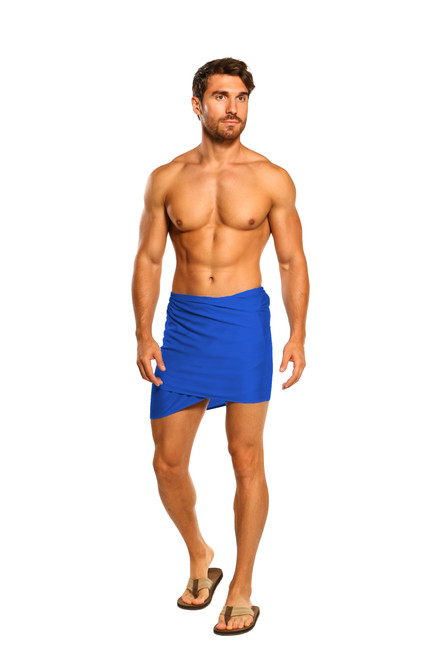 Sarong for Men, Solid Color Fringeless Sarong in Blue Half Short Mini Sarong