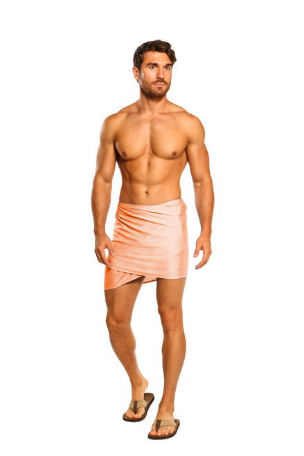 Sarong for Men, Solid Color Fringeless Sarong in Coral Half Short Mini Sarong