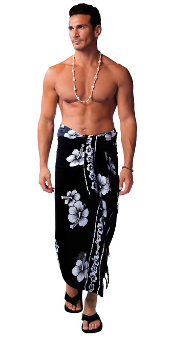 Hibiscus Mens Sarong "Black / White"