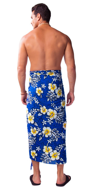 Hibiscus Mens Sarong in Royal Blue / White