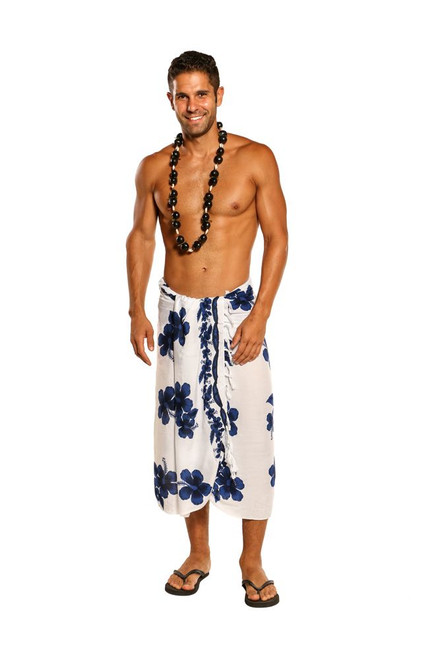 Sarong for Men Hibiscus Flower Beach Wrap Sarong in White/Blue