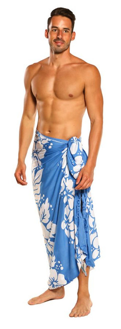 Mens Triple Lei Sarong in Blue/White