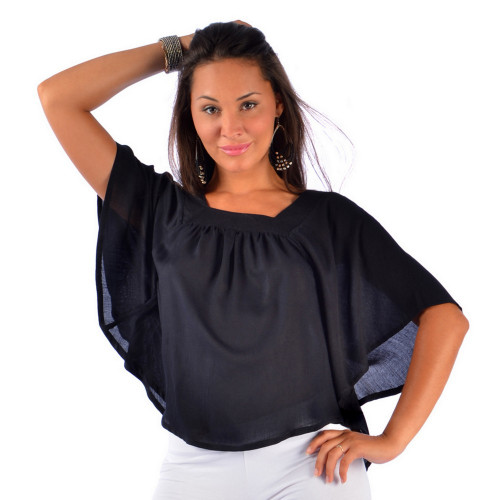 Solid Black Cover-Up Square Neck Top