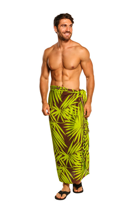 Sarong for Men Lave Lava / Sarong / Pareau Hawaiian s Tyle Floral Wrap Palm Leaf 8 - Green/Brown