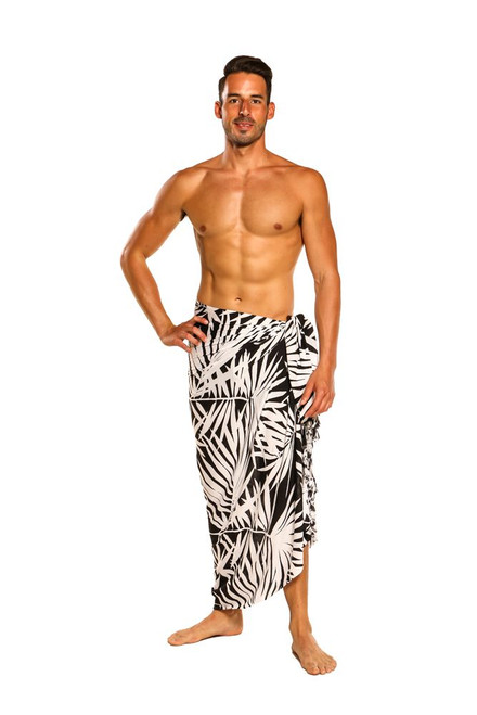 Sarong for Men Lave Lava / Sarong / Pareau Hawaiian s Tyle Floral Wrap Palm Leaf 9 - Black/White