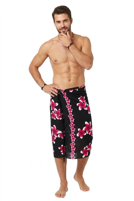 Sarong for Men Plumeria Sarong in Pink/Black
