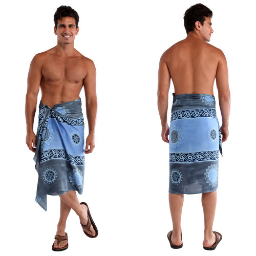 Plus Size Baliku Fringeless Mens Sarong in Blue