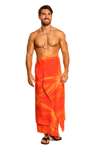 Mens PLUS Size Smoked Fringeless (TM) Cover-Up Sarong in Orange