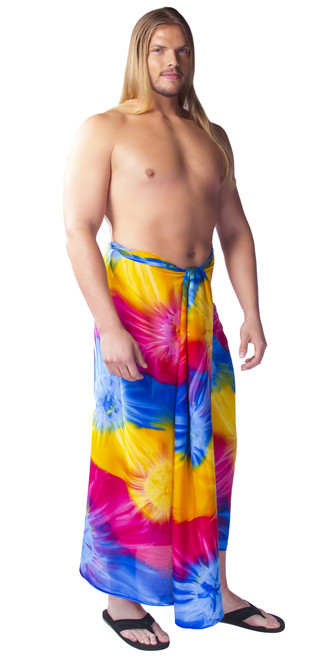 PLUS Sized Mens Sarong Tie Dye in Diamond Rainbow FRINGELESS