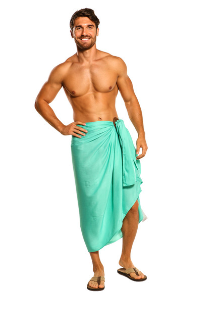 Mens Solid Sea Green Fringeless (TM) Sarong