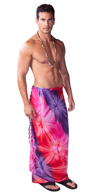 Tie Dye Mens Sarong in Chakra Pink-Red-Purple