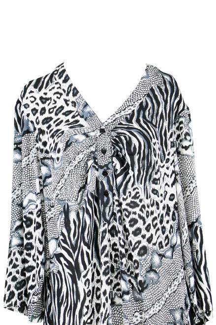 Animal Print Black / White Tunic Cover-Up with V-Neck and 3/4 Sleeves - Final Sale - No Returns