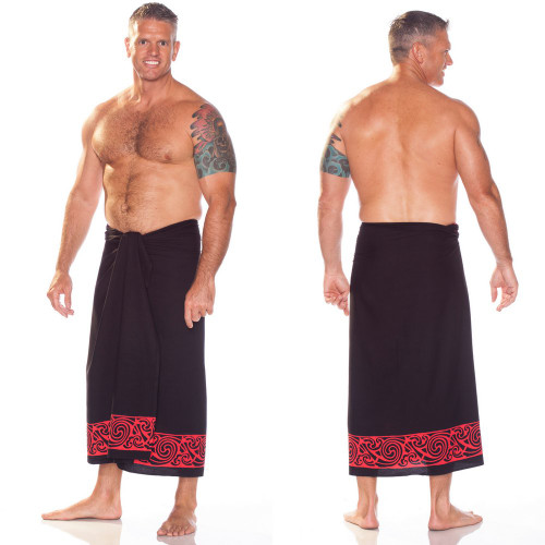 Celtic Tribal Border Top Quality Mens Sarong in Deep Red - Fringeless Sarong