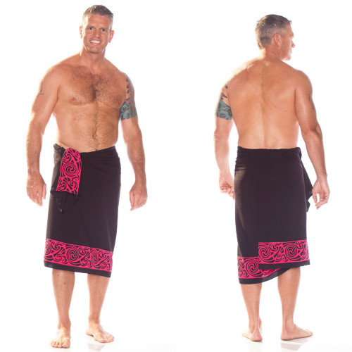 Celtic Tribal Border Mens Sarong "Pink" - Fringeless Sarong
