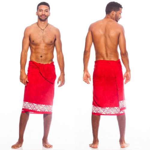 Top Quality Celtic Tribal Border Mens Sarong Red - Fringeless Sarong