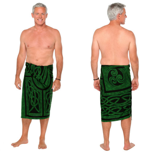 Celtic Circles Top Quality Mens Sarong in Emerald Green Fringed