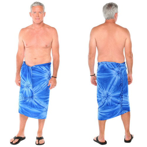 Embroidered Tie Dye Mens Sarong "Blue"