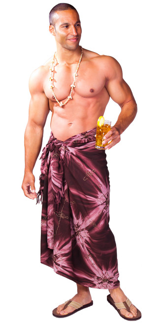 Embroidered Tie Dye Mens Sarong "Brown"