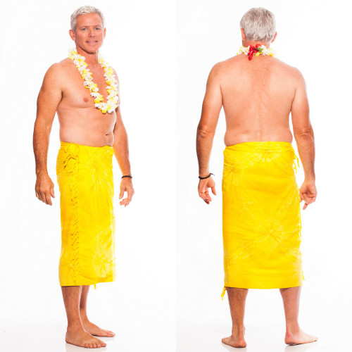 Embroidered Tie Dye Mens Sarong "Yellow"