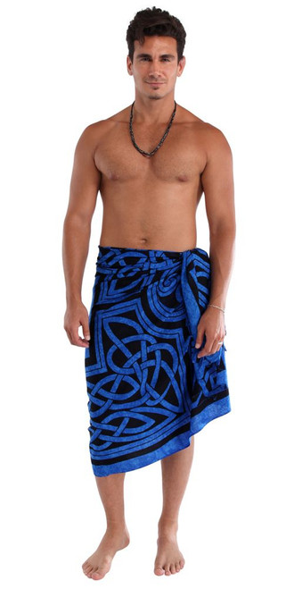 Mens Celtic Circles Top Quality Fringeless Sarong in Cool Blue - Fringeless Sarong