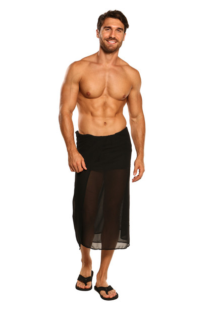 Sarong for Men Full Size Sheer Sarong in Black - Fringeless Sarong