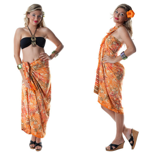 Abstract Top Quality Sarong in Orange-1624347752
