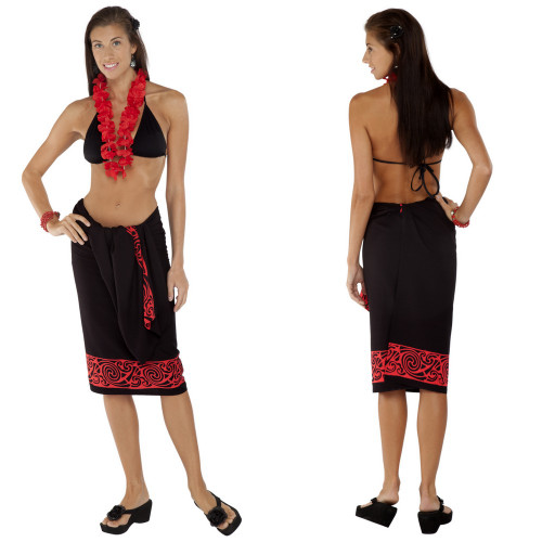Celtic Tribal Border Top Quality Sarong in Deep Red FRINGELESS