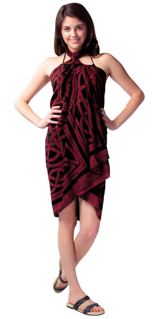 Celtic Circles Top Quality Sarong in Merlot FRINGED