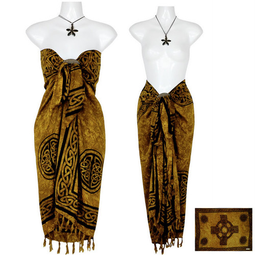 Celtic Cross Top Quality Sarong in Rich Gold