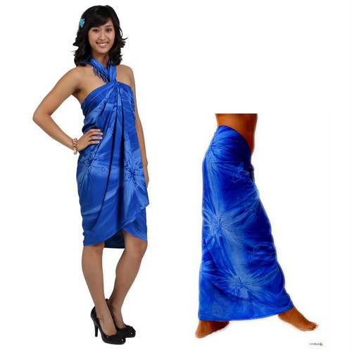 Embroidered Tie Dye Top Quality Sarong in Blue Embroidered Tie Dye Top Quality Sarong in Blue