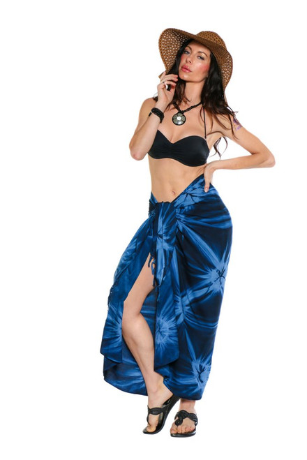 Embroidered Tie Dye Top Quality Sarong in Dark Blue