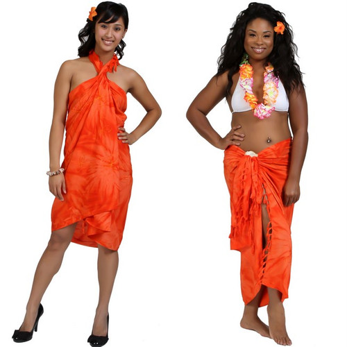 Embroidered Tie Dye Top Quality Sarong in Orange
