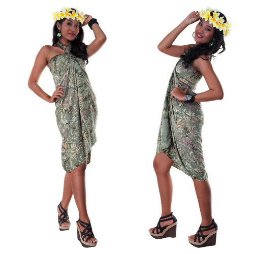 Floral Design Top Quality Sarong in Dark Green