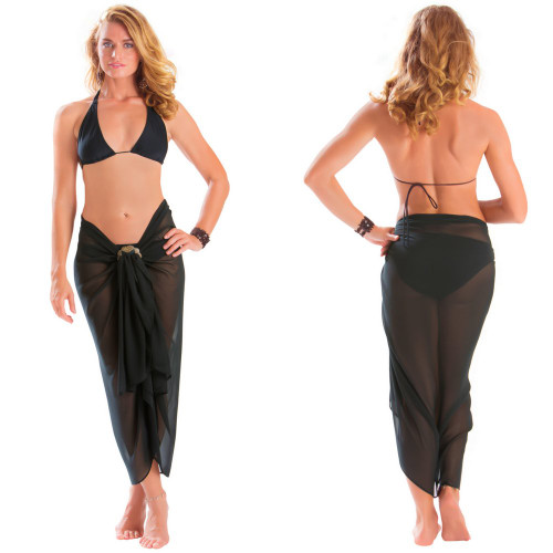 Full Size Sheer Sarong in Black - Fringeless Sarong